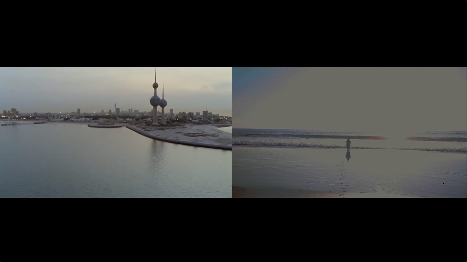 Water and a low causeway — film still from At the Edge of the Sea